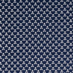 Fabric Cotton skulls and crossbones navy blue background | Wolf Fabrics