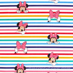 Fabric Cotton Minnie Mouse Rainbow Stripes Disney | Wolf Fabrics