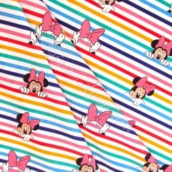 Fabric Cotton Minnie Mouse Rainbow Stripes Disney | Wolf Fabrics
