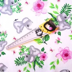 Fabric cotton Elephant with flower | Wolf Fabrics