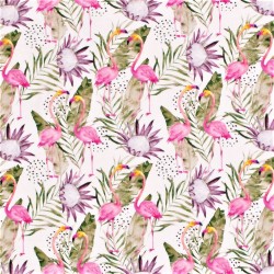 Jersey Fabric Flamingo and Tropical Protea Flower | Wolf Fabric