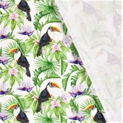 Jersey Fabric Toucan and Tropical Exotic Flowers | Wolf Fabric