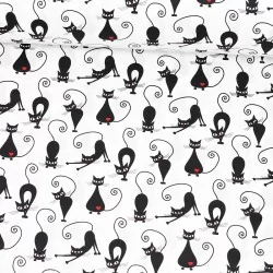 Fabric Black cats and hearts
