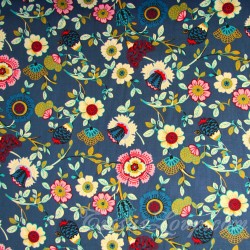 Fabric Cotton Field Flowers Navy Blue Background | Wolf Fabrics