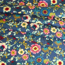 Fabric Cotton Field Flowers Navy Blue Background | Wolf Fabrics