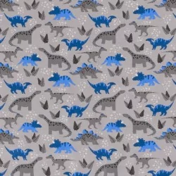 Fabric Jersey Cotton Dinosaurs Grey Background | Wolf Fabrics