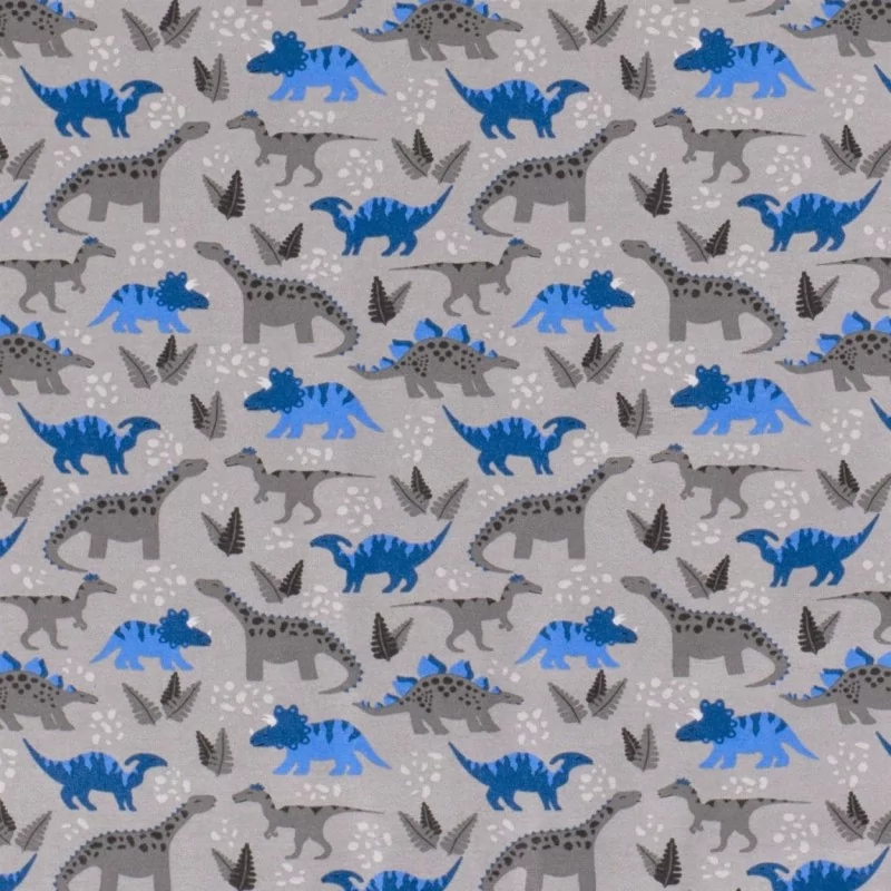 Fabric Jersey Cotton Dinosaurs Grey Background | Wolf Fabrics