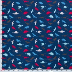 Fabric Jersey Cotton Dinosaurs Navy Blue Background | Wolf Fabrics