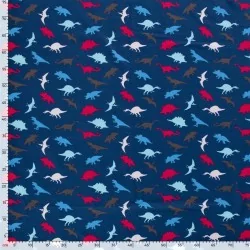 Fabric Jersey Cotton Dinosaurs Navy Blue Background | Wolf Fabrics