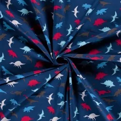 Fabric Jersey Cotton Dinosaurs Navy Blue Background | Wolf Fabrics