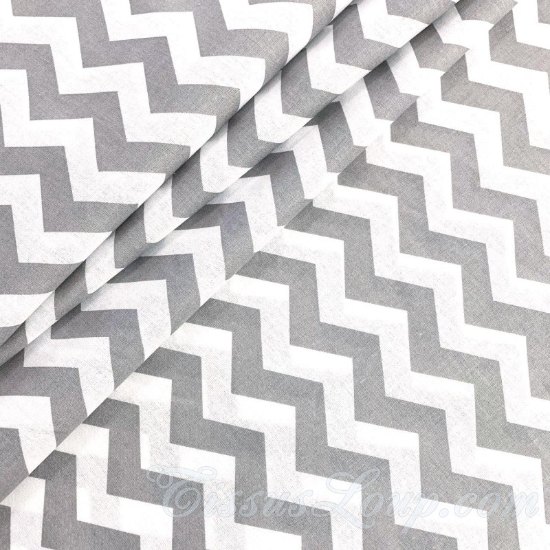 Fabric Cotton Zigzag Gray White Background | Wolf Fabrics
