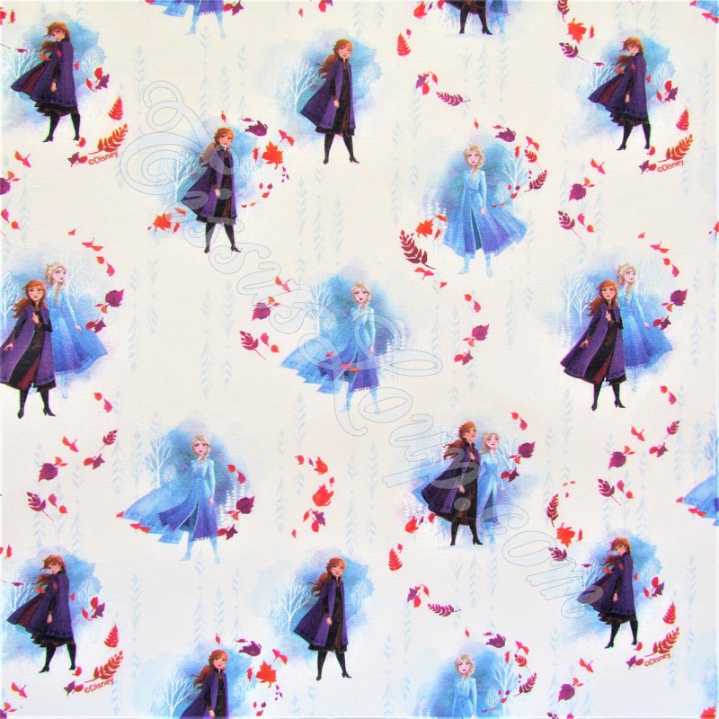 Fabric Frozen  Anna and Elsa  Disney White background | Wolf Fabrics