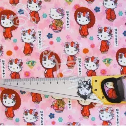 Fabric Hello Kitty Kimono pink background | Wolf Frabrics