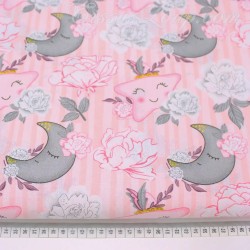 Fabric Cotton Moon Star Flower and Pink Stripes | Wolf Fabrics