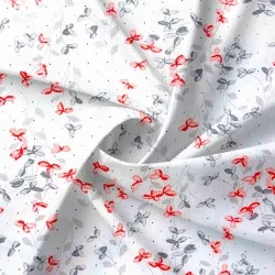 Fabric Cotton Red and Grey Flowers | Wolf Fabrics