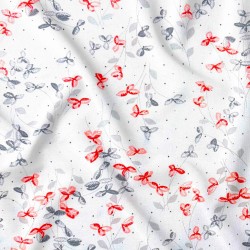 Fabric Cotton Red and Grey Flowers | Wolf Fabrics