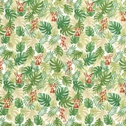 Jersey Fabric Little Monkey and Monstera Foliage | Wolf Fabric