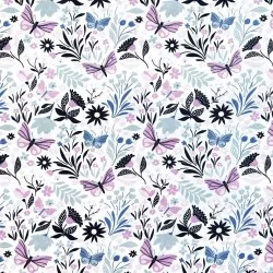 Fabric Cotton Flowers and Butterflies | Wolf Fabrics