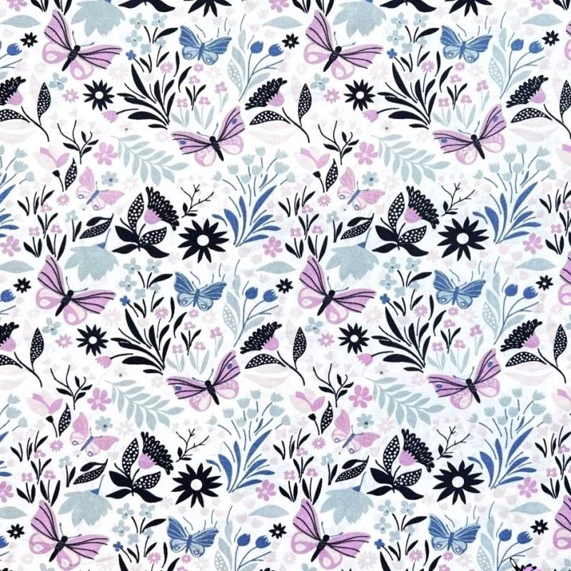 Fabric Cotton Flowers and Butterflies | Wolf Fabrics