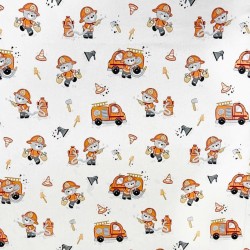 Fabric Cotton Firefighter Teddy Bear and His Truck | Wolf Fabrics