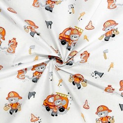 Fabric Cotton Firefighter Teddy Bear and His Truck | Wolf Fabrics