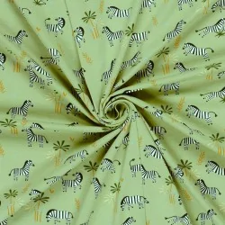 Jersey Fabric Zebra Olive Green Background | Wolf Fabrics