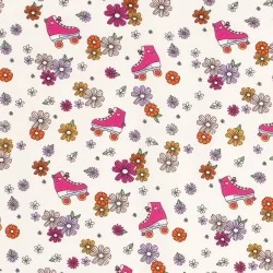 Fabric Jersey Cotton Roller Skates and Flowers | Wolf Fabrics