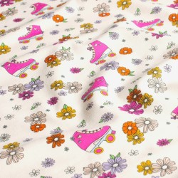 Fabric Jersey Cotton Roller Skates and Flowers | Wolf Fabrics