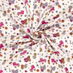 Fabric Jersey Cotton Roller Skates and Flowers | Wolf Fabrics