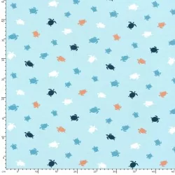 Fabric Jersey Cotton Marine Turtles  turquoise blue background| Wolf Fabrics