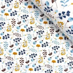 Fabric Cotton Blue Yellow and Brown Wild Flowers | Wolf Fabrics