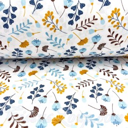 Fabric Cotton Blue Yellow and Brown Wild Flowers | Wolf Fabrics
