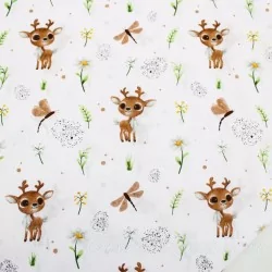 Fabric Cotton Small Deer and Dragonfly | Wolf Fabrics