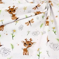 Fabric Cotton Small Deer and Dragonfly | Wolf Fabrics