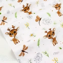 Fabric Cotton Small Deer and Dragonfly | Wolf Fabrics