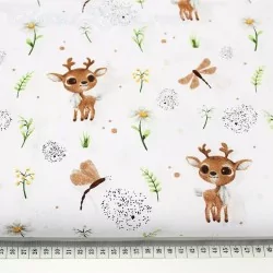 Fabric Cotton Small Deer and Dragonfly | Wolf Fabrics