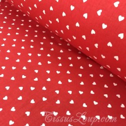 Fabric Cotton White Hearts Red Background | Wolf Fabrics