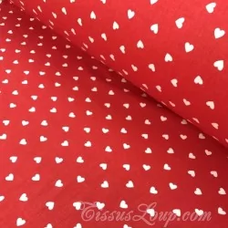 Fabric Cotton White Hearts Red Background | Wolf Fabrics