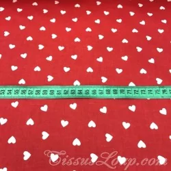 Fabric Cotton White Hearts Red Background | Wolf Fabrics