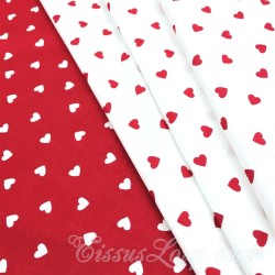 Fabric Cotton White Hearts Red Background | Wolf Fabrics