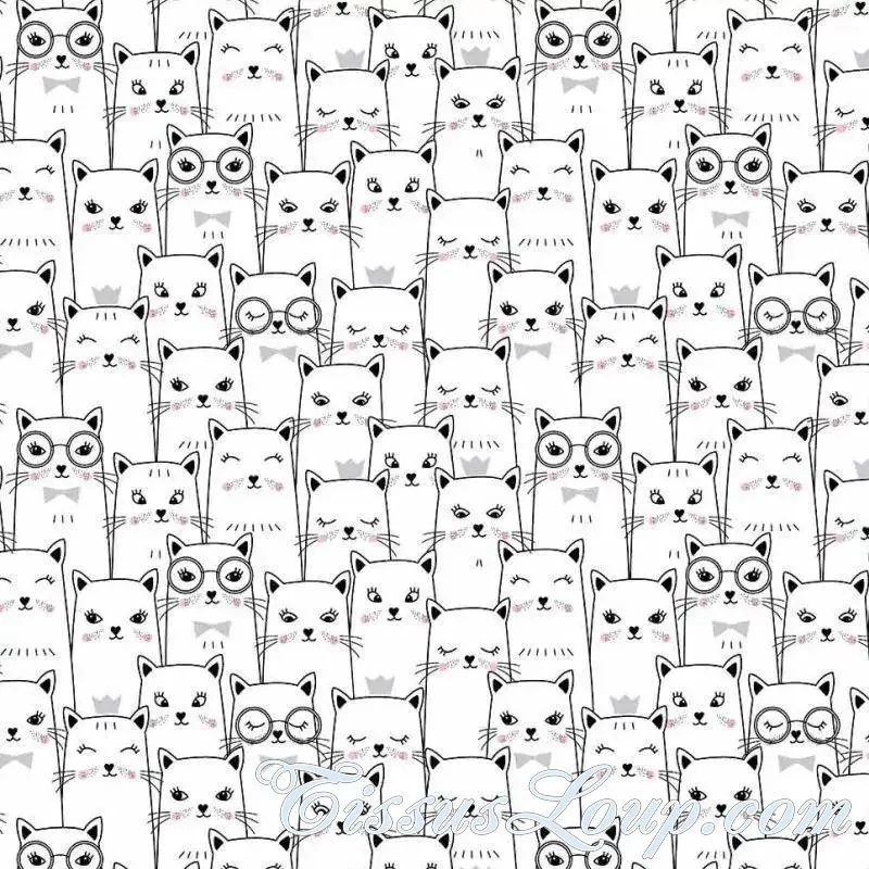 Cotton fabric White Cats | Wolf Fabrics