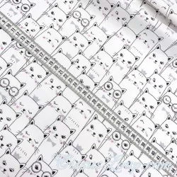 Cotton fabric White Cats | Wolf Fabrics