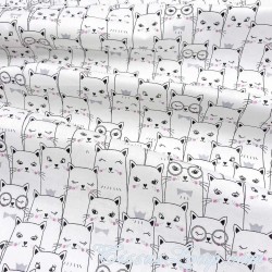 Cotton fabric White Cats | Wolf Fabrics