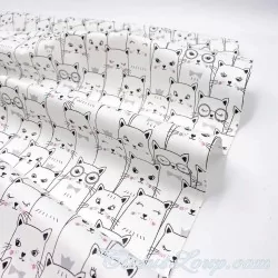 Cotton fabric White Cats | Wolf Fabrics