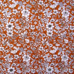 Fabric Cotton White Flowers Terracotta Background | Wolf Fabrics