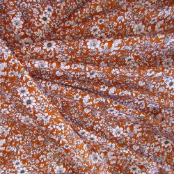 Fabric Cotton White Flowers Terracotta Background | Wolf Fabrics