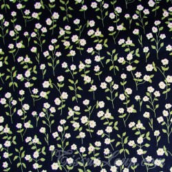 Fabric Cotton  White Flowers Green Leaves | Wolf Fabrics