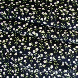 Fabric Cotton  White Flowers Green Leaves | Wolf Fabrics