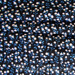 Fabric Cotton  White Flowers Blue Leaves | Wolf Fabrics