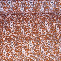 Fabric Cotton White Flowers Terracotta Background | Wolf Fabrics